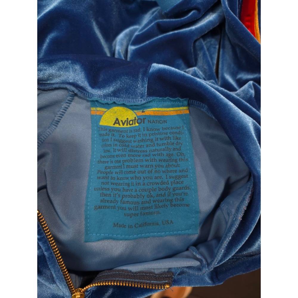 Aviator Nation Classic Velvet 5-Stripe Hoodie Women Large Vintage Blue Zip Up - Picture 4 of 7